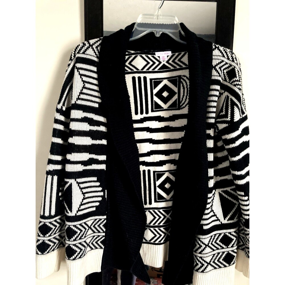 Xhilaration Open Cardigan sweater Womens S/P Black/white Aztec Good Condition